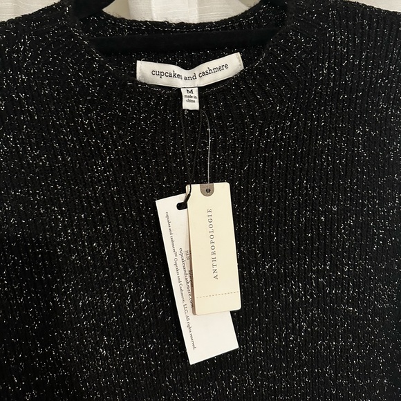 NWT Cupcakes and Cashmere black and silver mockneck knit shell with side slit - Picture 3 of 4